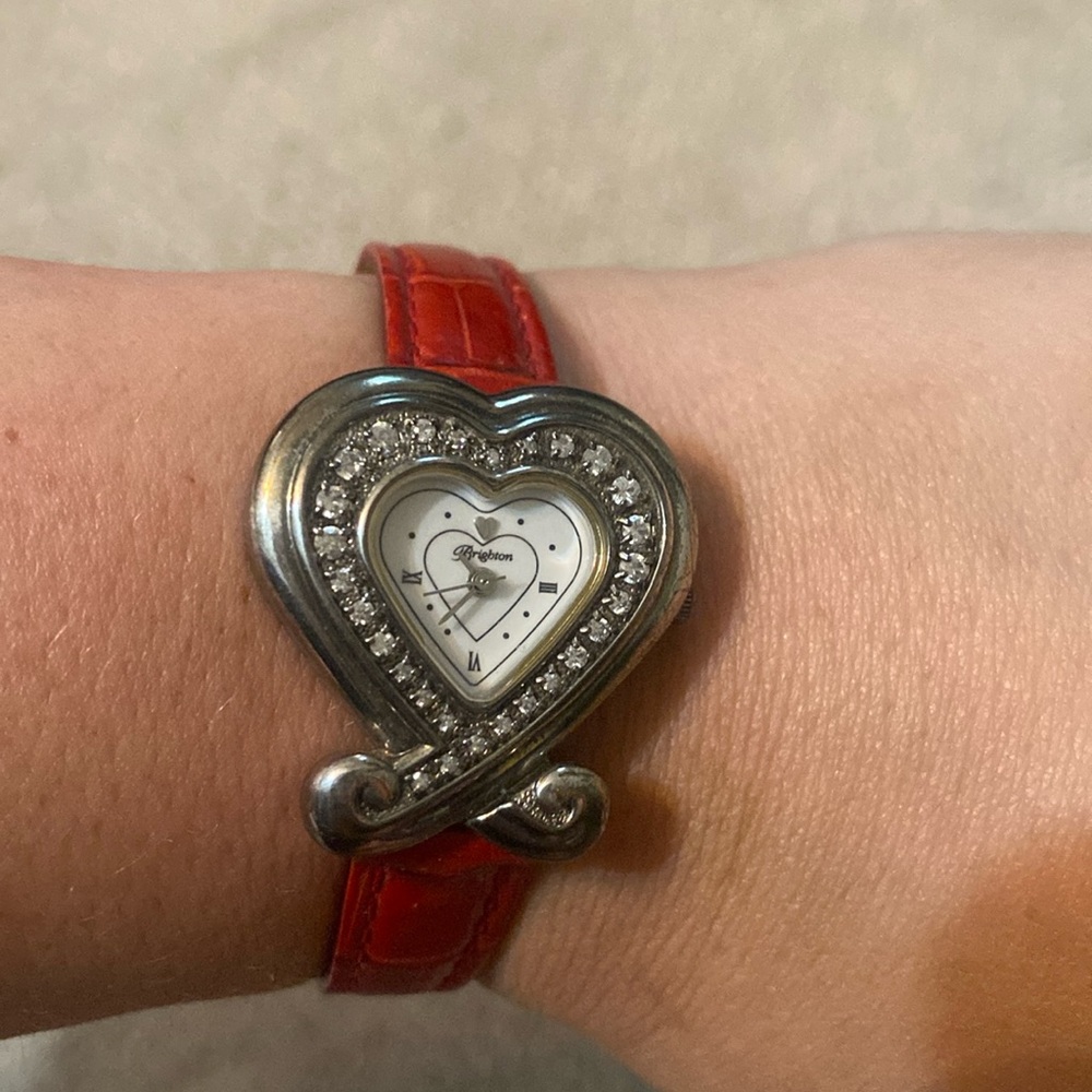 Brighton Silver and Red Heart Watch